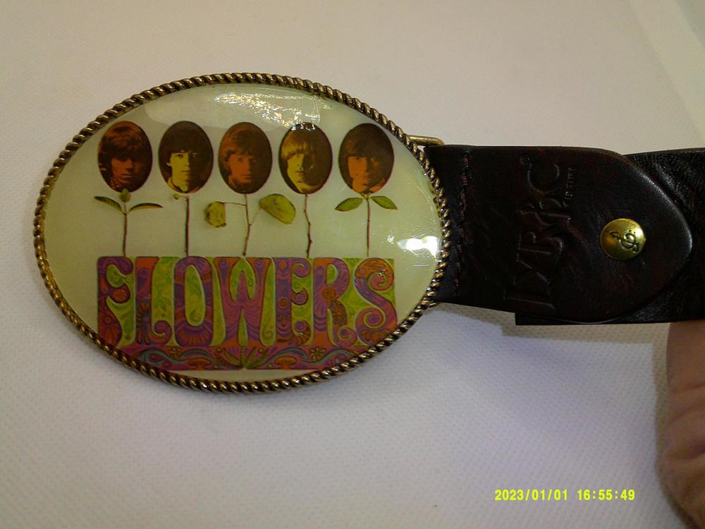 Rolling Stones Flowers Belt with Picture on Buckle Men's